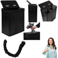 KOSZ NA PRANIE DUŻY BAMBUSOWY CZARMY BIELIZNĘ 2 KOMORY Z PODZIAŁEM 100 L