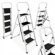 Drabina Domowa Składana 4-Stopniowa Stalowa Schodki 150kg Antypoślizg Biała