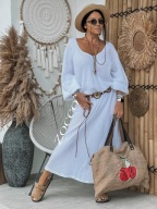 ZOCCO Sukienka maxi z kimonowym rękawem BIAŁA