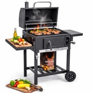 Grill węglowy ogrodowy BBQChef ruszt żeliwny pokrywa termometr kółka