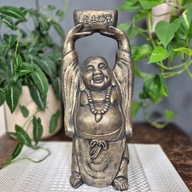 Ręcznie Malowany Uśmiechnięty Budda Betonowy Figurka Ogrodowa 41 cm Złoty