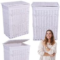 KOSZ NA PRANIE NATURALNY WIKLINOWY BIAŁY DUŻY Z POKRYWĄ WOLNOSTOJĄCY 114L