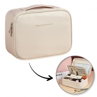 ECARLA Kosmetyczka rozkładana elegancka kuferek etui z ekoskóry kremowa