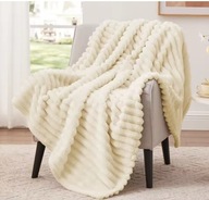 Gruby Koc 1300g 200x230cm Puszysty Miękki Ciepły Na Sofę Łóżko biały