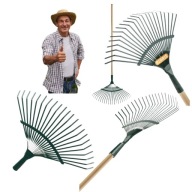 GRABIE OGRODOWE GRABKI DO LIŚCI TRAWY OGRODU WACHLARZOWE METALOWE Z TRZONEM