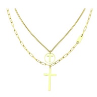 31368 Celebrytka złota stal chirurgiczna podwójna z krzyżykami