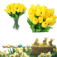 Tulipany Silikonowe Żółte Kwiaty Sztuczne Wielkanoc jak Żywe stroik 10szt