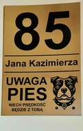 Tabliczka numer domu + ulica + uwaga pies 3w1 Grawerowana srebrna
