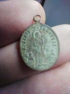 Medalik z XIX wieku Jezus Nazareński i św. Józef mosiądz