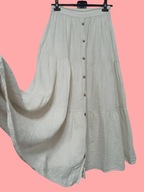 włoska długa SPÓDNICA lniana z falban 36/38