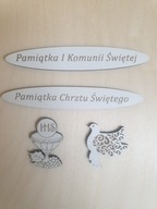 Drewniany zestaw dekorów I Komunia Św., Chrzest płyta HDF biała 3mm