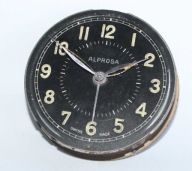 Werk budzika ALPROSA Swiss Made czarny cyfry fluorescencja