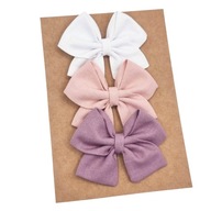 Spinki do włosów dla dziewczynki kokardki 3 szt biała brudny róż fioletowa