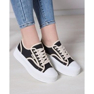 Czarne beżowe trampki na platformie grubej podeszwie 41 klasyczne wiązane