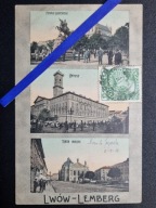 LWÓW 1908 pomnik Ratusz Teatr Kresy