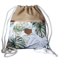 Worek-plecak 2kieszenie na zamek , liście monstery HABILE design bag