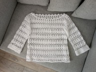 NOWY SWETEREK SZYDEŁKOWY NA SZYDEŁKU BIAŁY AŻUROWY BLUZKA HANDMADE 36 S