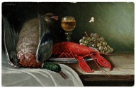 MARTWA NATURA DZIKA KACZKA HOMAR WINOGRONA I WINO 1917
