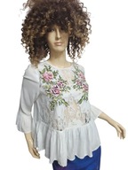NEW LOOK BLUZKA HAFTOWANA koronka falbany 36