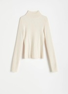 Reserved golf półgolf paski prążkowany beżowy sweterek kremowy stójka ecru