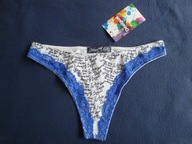 DESIGUAL białe majtki stringi napisy logo niebieska koronka M 38