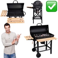 GRILL WĘGLOWY STALOWY NA LATO OGRODOWY NEVADA Z POKRYWĄ I PÓŁKAMI | LEHMANN