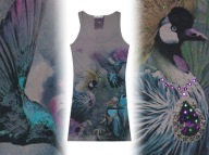 DENIM CO * modna SUKIENKA mini PRINT ptaki * XS-S