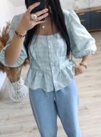 Bluzka koszula w kratkę vichy cottage core bufki 42 XL