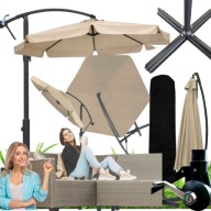 DUŻY PARASOL OGRODOWY 350 CM Z WYSIĘGNIKIEM REGULOWANY BEŻOWY + POKROWIEC