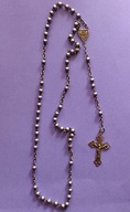 Piękny stary wymodlony różaniec metal srebro ? krzyżyk srebrny Lourdes