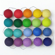 Cotton Balls Tęcza 20 LED Girlanda Kule Kolorowe Tęczowe Lampki Na Baterie