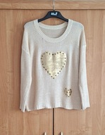 Damska sweterkowa bluzka ze złotą nitką i motywem złotych serc/ćwieki 44