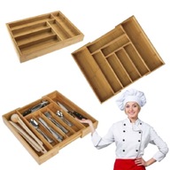 WKŁAD SZUFLADY BAMBUSOWY ORGANIZER NA SZTUĆCE DUŻY DO KUCHNI ROZSUWANY