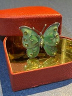 SREBRNA BROSZKA MOTYL ZIELONA MASA PERŁOWA I CYRKONIE