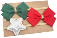 Opaski na głowę z kokardkami na święta czerwona zielona i gwiazdka