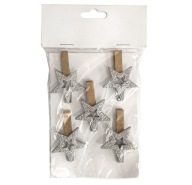 Gwiazdki Brokatowe Ozdoby Świąteczne Na Klamerce SREBRNE 3 x 5 cm 5 szt.