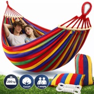 HAMAK OGRODOWY XXL 2 OSOBOWY DUŻY Z PAŁĄKIEM PODUSZKA TORBA 250 X 150 CM