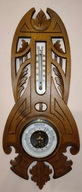 Piękny rzeźbiony barometr z termometrem drewniany I poł XX wieku, sprawny