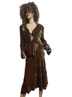 CARLA F komplet z falbanami żakiet z spódnicą z jedwabiem 42