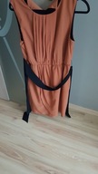 sukienka koktajlowa rdzawa 38 z wiązaniem
