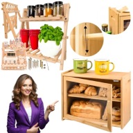 CHLEBAK DREWNIANY BAMBUSOWY DUŻY DWUPOZIOMOWY Z PÓŁKA SZAFKA DESKA