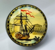 SZKATUŁA lakowana ŻAGŁOWIEC stara CYRYLICA ręczna