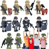 ZESTAW KLOCKI FIGURKI BRONIE TARCZE PSY WOJSKO POLICJA 12 SZTUK DODATKI