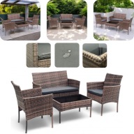 MEBLE OGRODOWE TARASOWE TECHNORATTAN JASNY BRĄZ SOFA + STOLIK + FOTELE 4el.