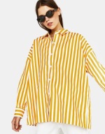 Bershka koszula paski żółta musztardowa oversize boyfriend prążki obszerna
