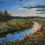 Pod wieczór" obraz olejny na płótnie 30x30cm , oryginał Garncarek Al,,,