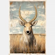 Zwierzę z rogami obraz na płótnie 55x80 vintage jeleń abstrakcja byk łąka