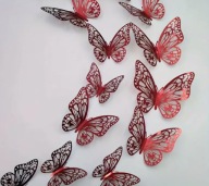 Czerwone Motyle 3D Ażurowe Naklejki Błyszczące Połyskujące 12 szt Dekoracja