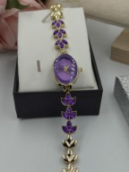 Kurren Zegarek damski złoty fioletowe listki, fiolet tarcza STYL i DESIGN