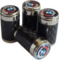 Nakrętki kapturki na wentyle BMW - czarno-srebrne carbon włókno PREMIUM
